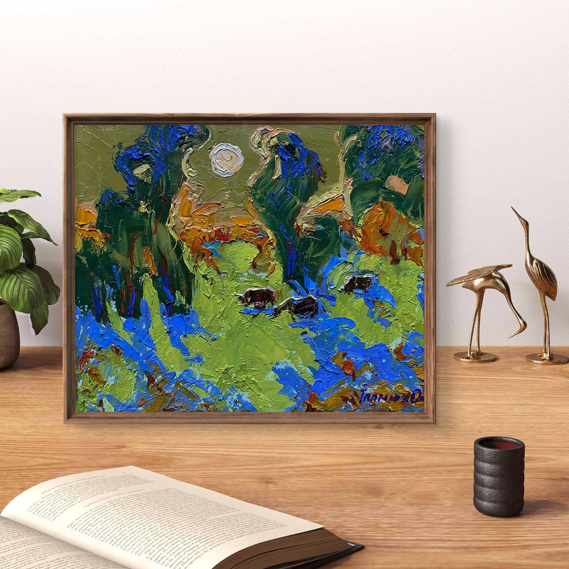 Oil painting After lunch in the field by Oleksiy Ivanyuk in wooden frame