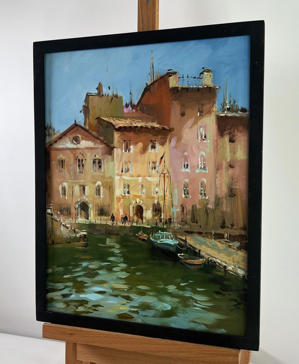 Framed oil painting of canal city streets by Yuriy Suprunchuk