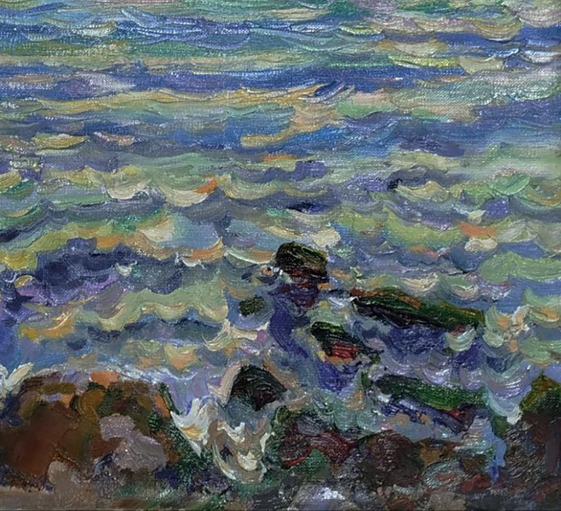 Vibrant impressionist oil painting Quiet sea evening by Leonid Pavlenko