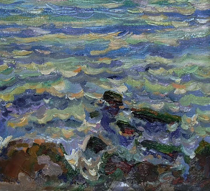 Vibrant impressionist oil painting Quiet sea evening by Leonid Pavlenko