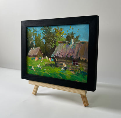 Oil painting Quiet village life by Yuriy Suprunchuk rustic village scene