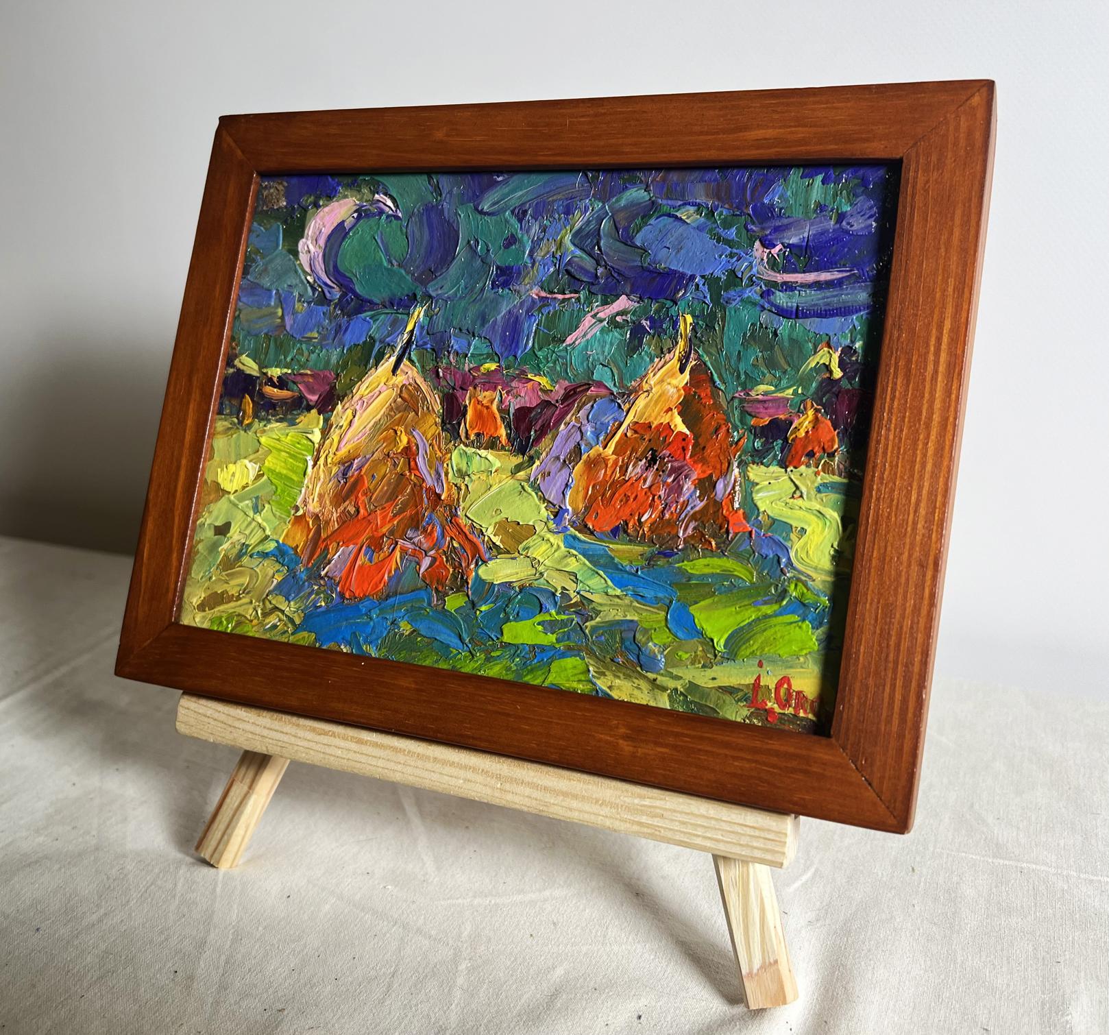Oil painting Walking through the evening field by Oksana Ivanyuk in wooden frame