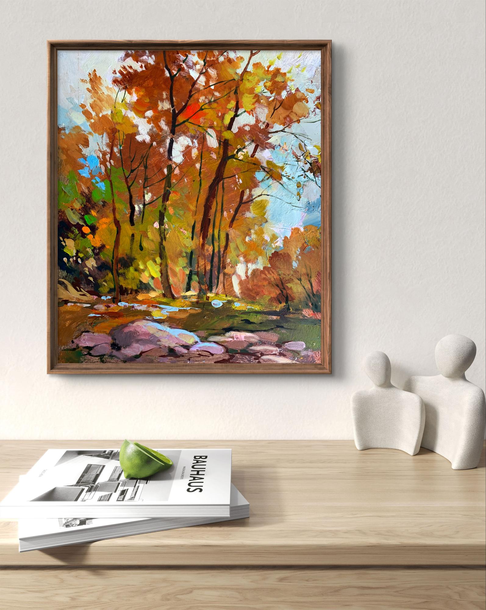 Oil painting Fallen Leaves by Yuriy Suprunchuk autumn forest scene