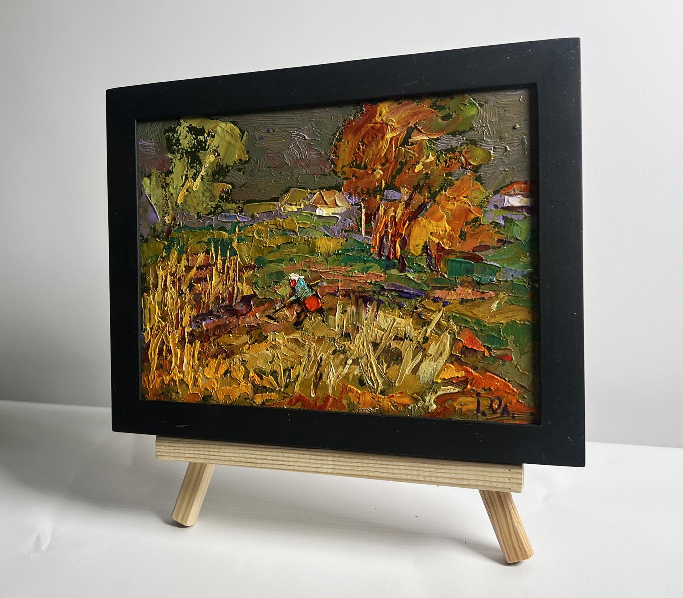 Oil painting In the autumn gardens by Oleksiy Ivanyuk in black frame