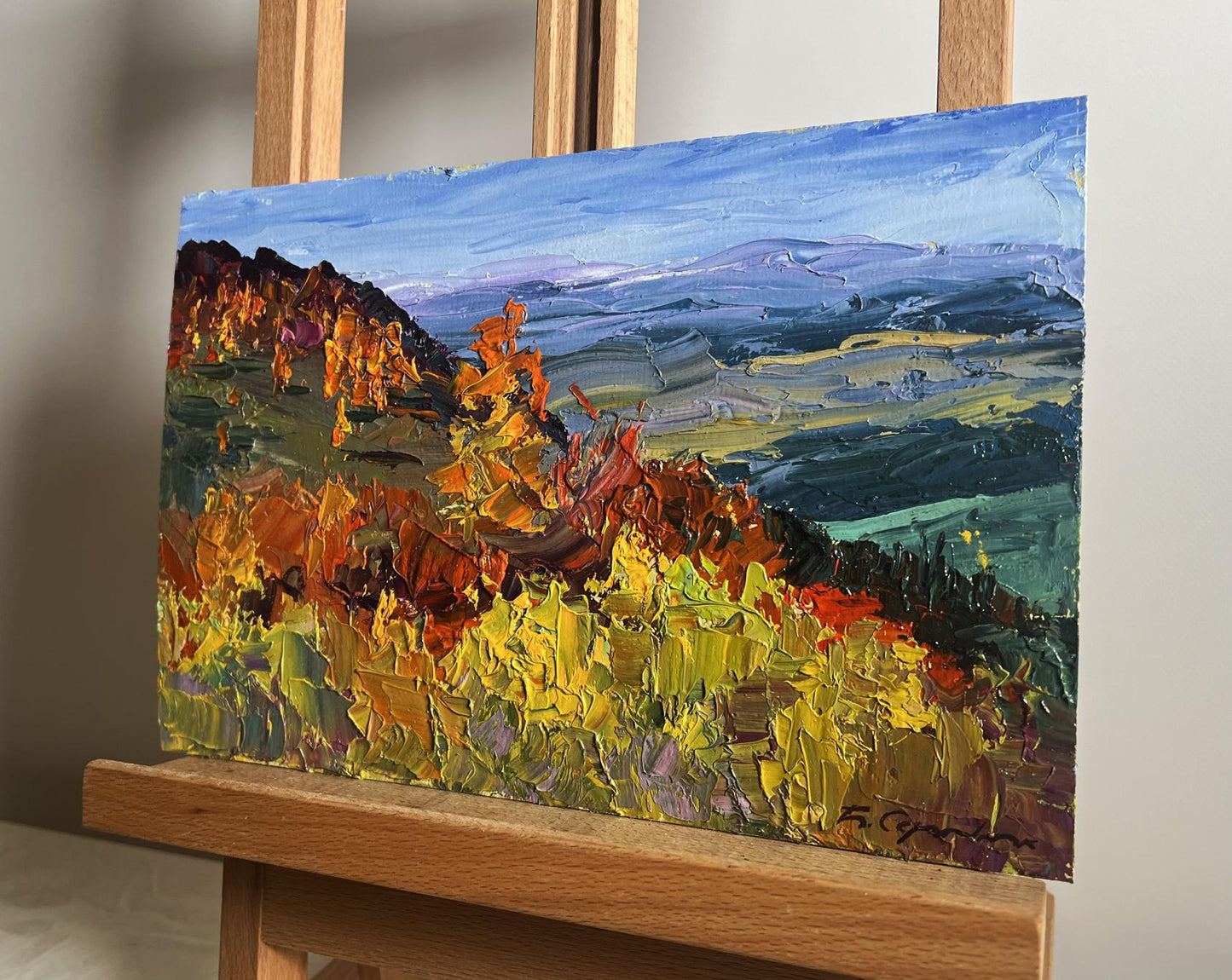 Golden Mountain Fields oil painting by Boris Serdyuk, vibrant autumn landscape