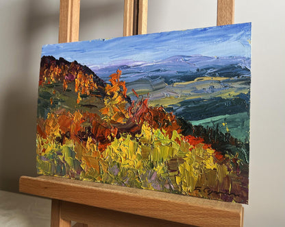 Golden Mountain Fields oil painting by Boris Serdyuk, vibrant autumn landscape