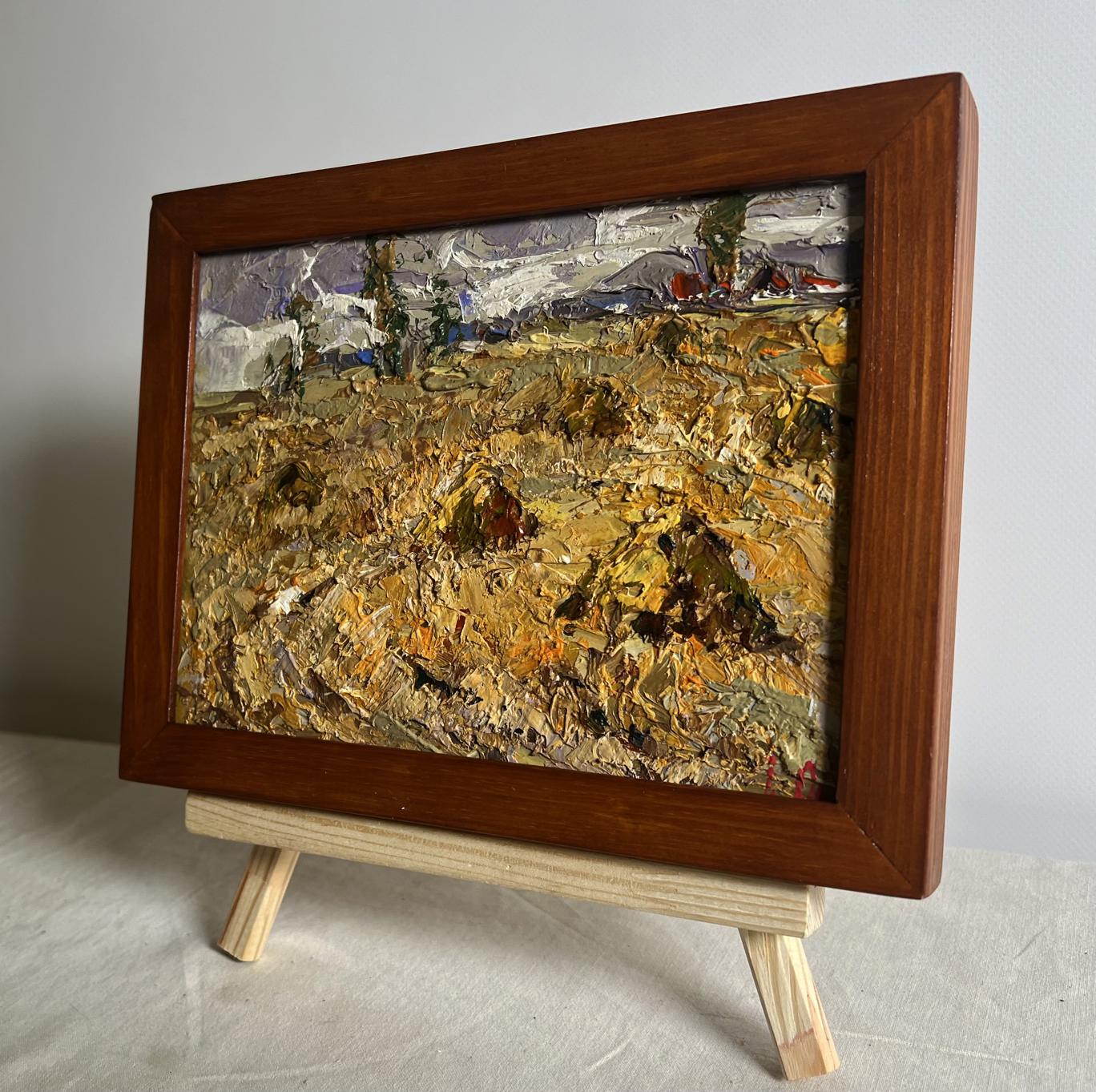 Oil painting After working in the field by Oleksiy Ivanyuk in brown frame