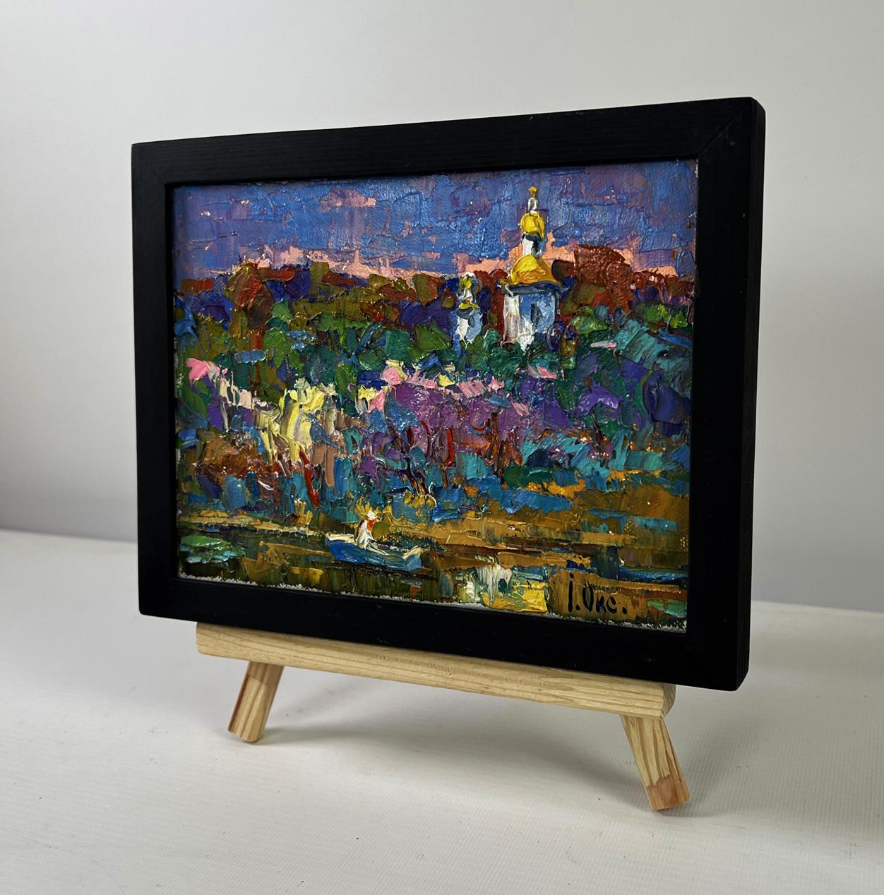 Oil painting Melody through the rural silence by Oksana Ivanyuk in black frame