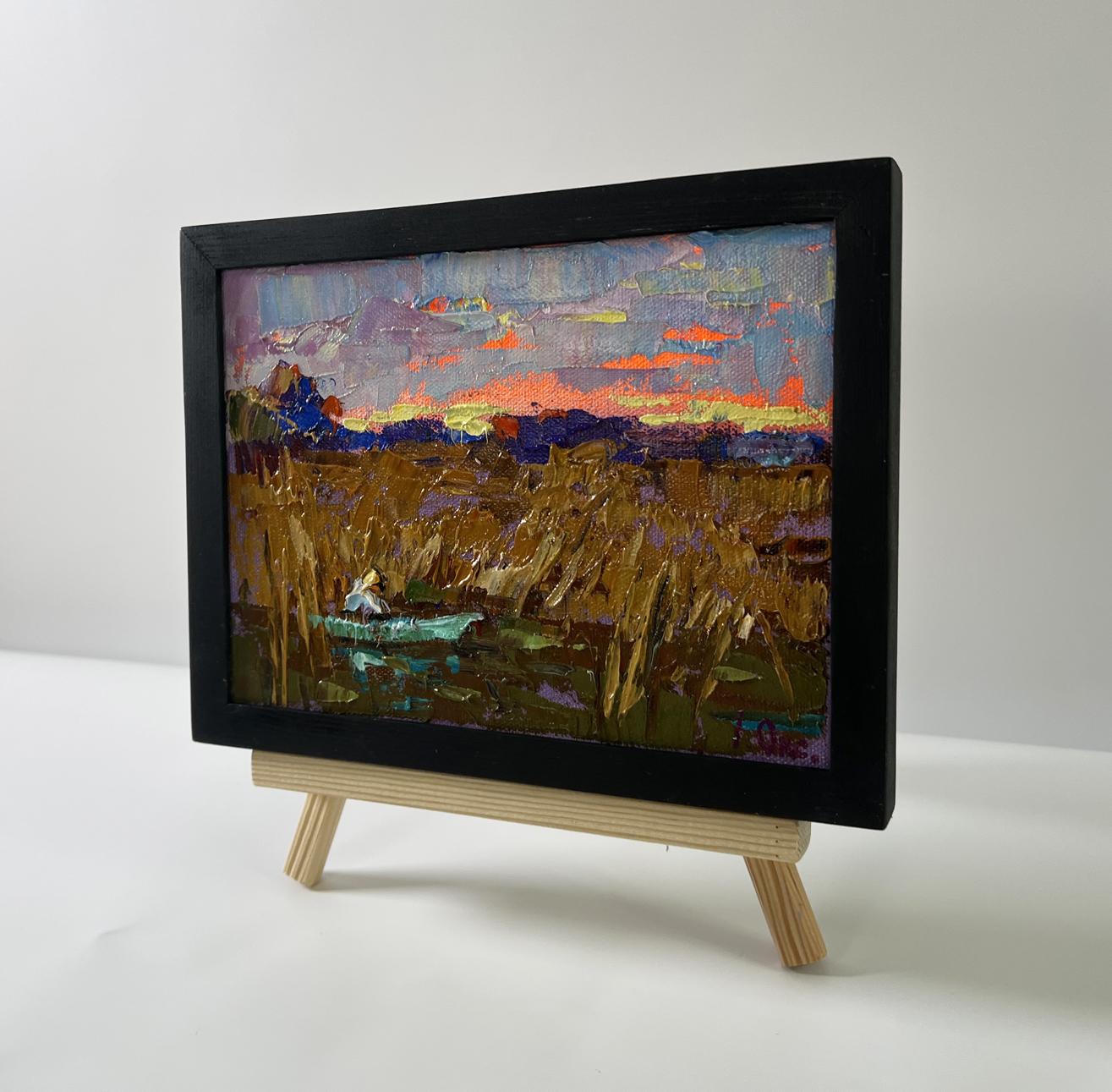 Oil painting Evening on the River by Oksana Ivanyuk on wooden easel