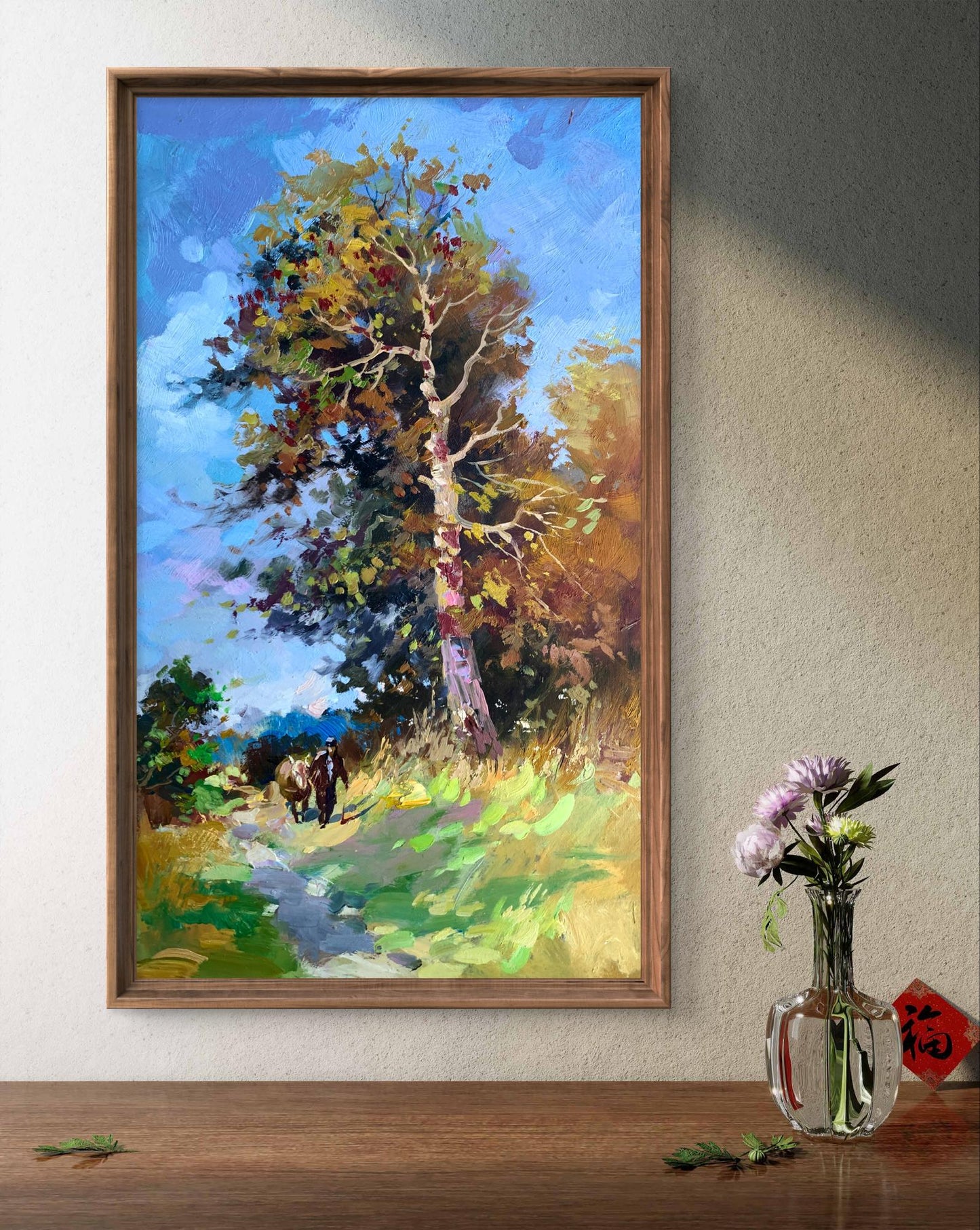 Framed oil painting Returning Home by Yuriy Suprunchuk, autumn tree