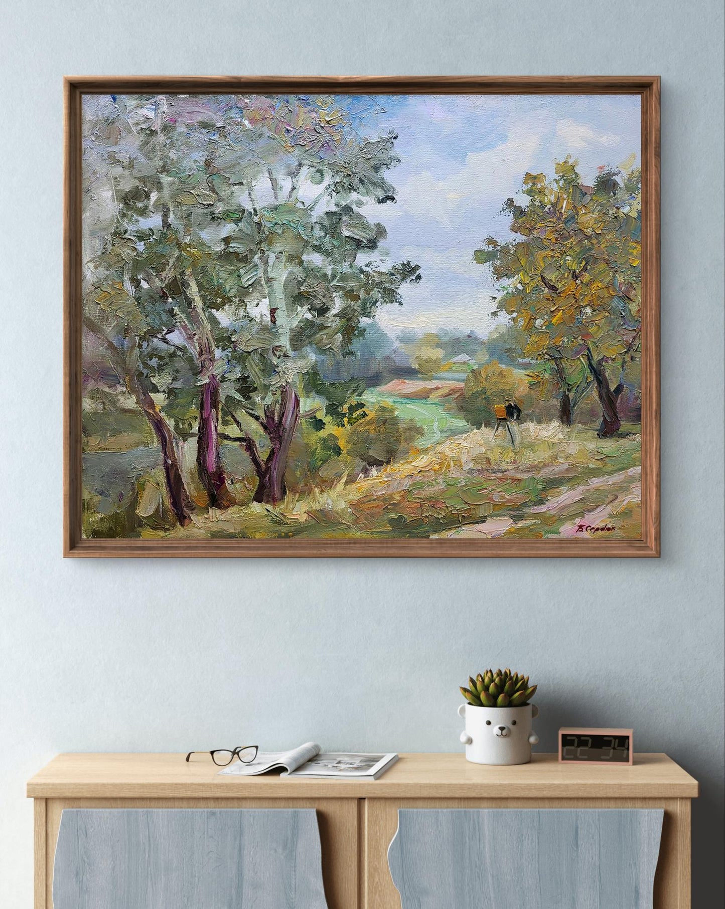 Oil painting Silver poplars by Boris Serdyuk in wooden frame
