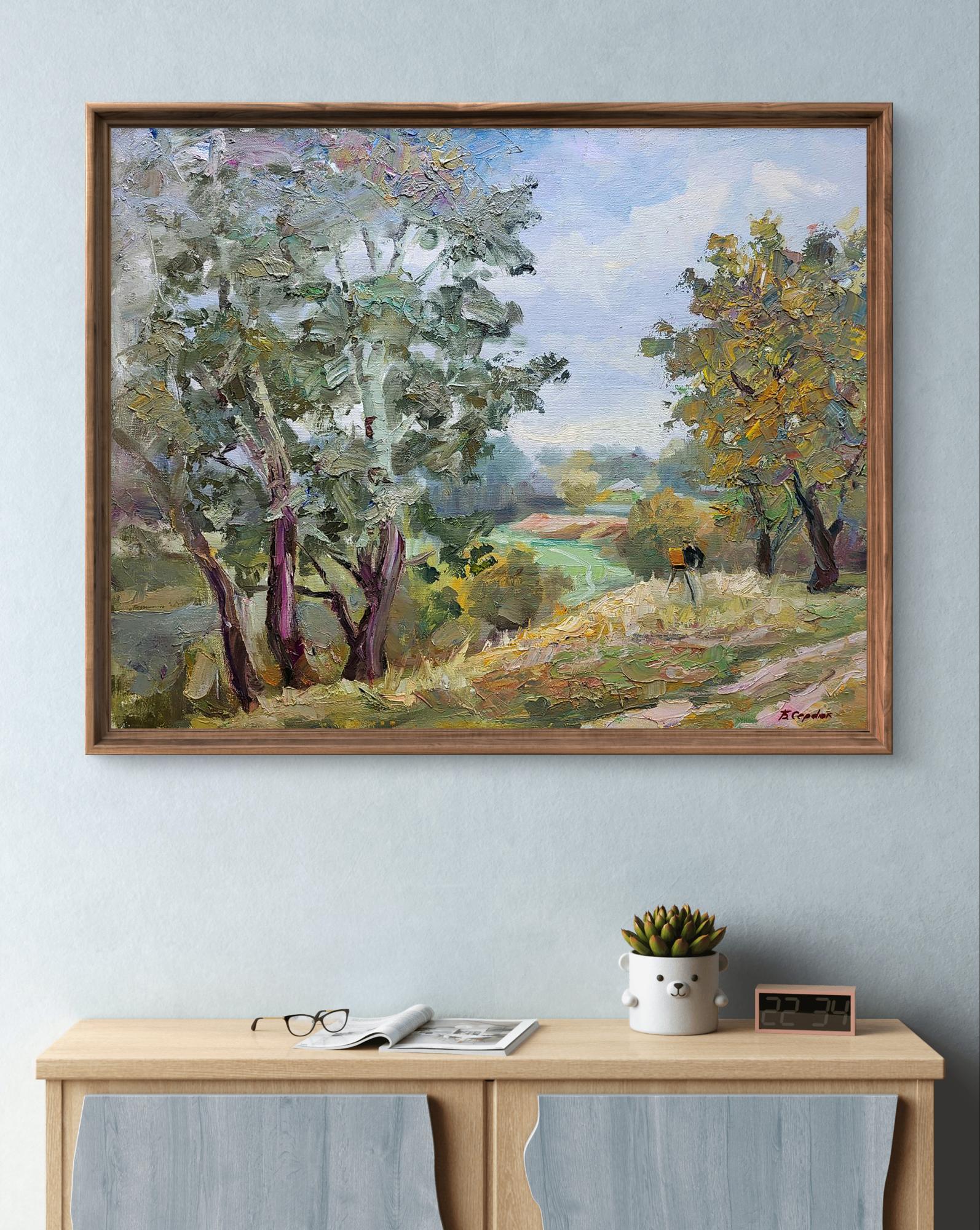Oil painting Silver poplars by Boris Serdyuk in wooden frame