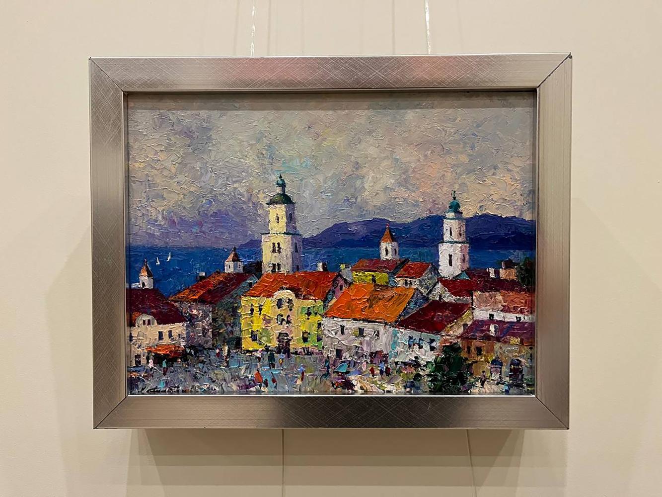 Oil painting Overlooking the main street Serhiy Rybak in silver frame