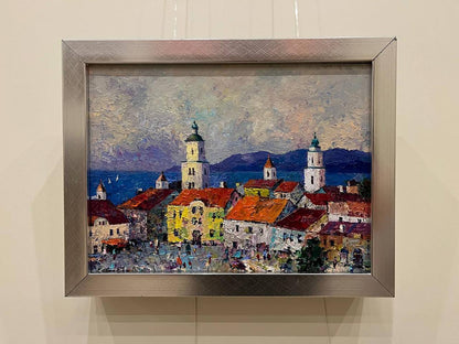 Oil painting Overlooking the main street Serhiy Rybak in silver frame