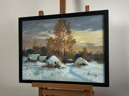 Oil painting Snow and sunset lights by Yuriy Suprunchuk, winter landscape
