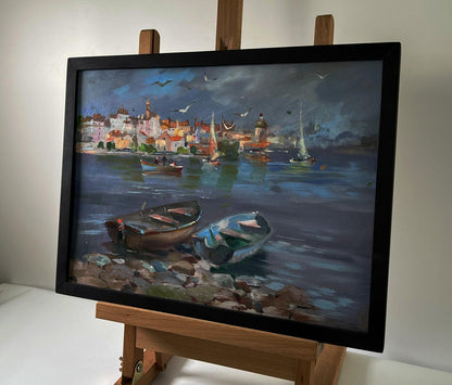 Oil painting View of Venice by Yuriy Suprunchuk in black frame