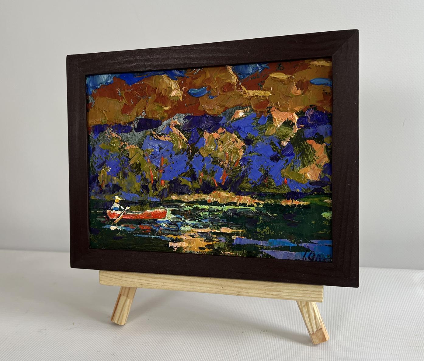 Oil painting Evening boat ride by Oleksiy Ivanyuk in wooden frame
