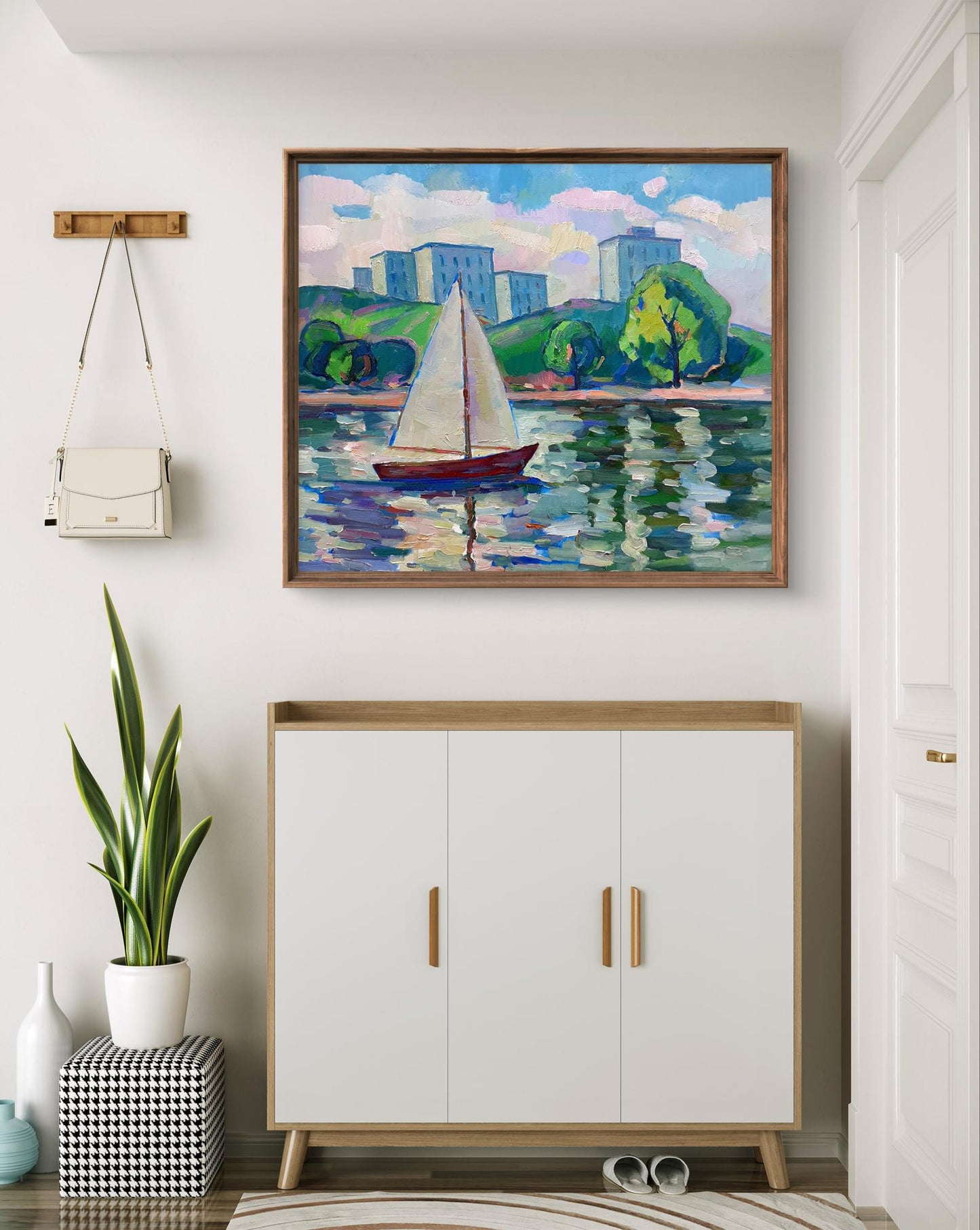 Oil painting Sails at sea by Peter Dobrev, framed sailboat scene
