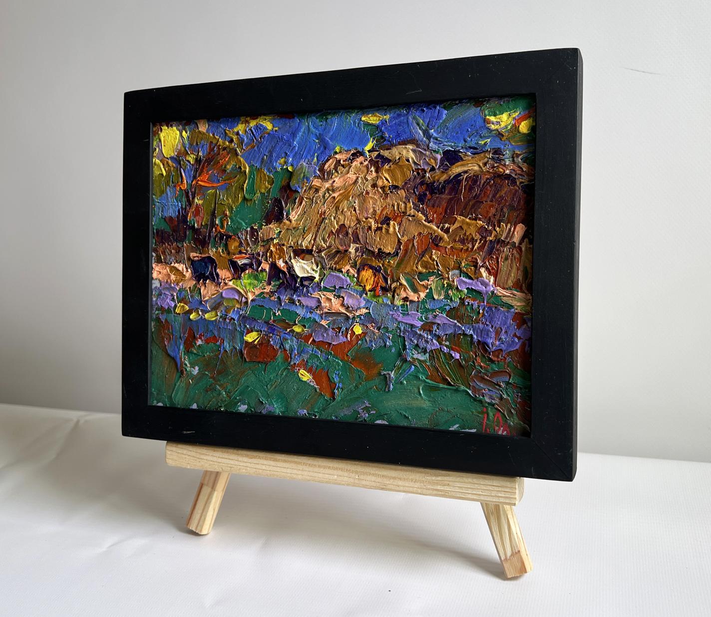 Oil painting Near the old haystack by Oleksiy Ivanyuk in black frame