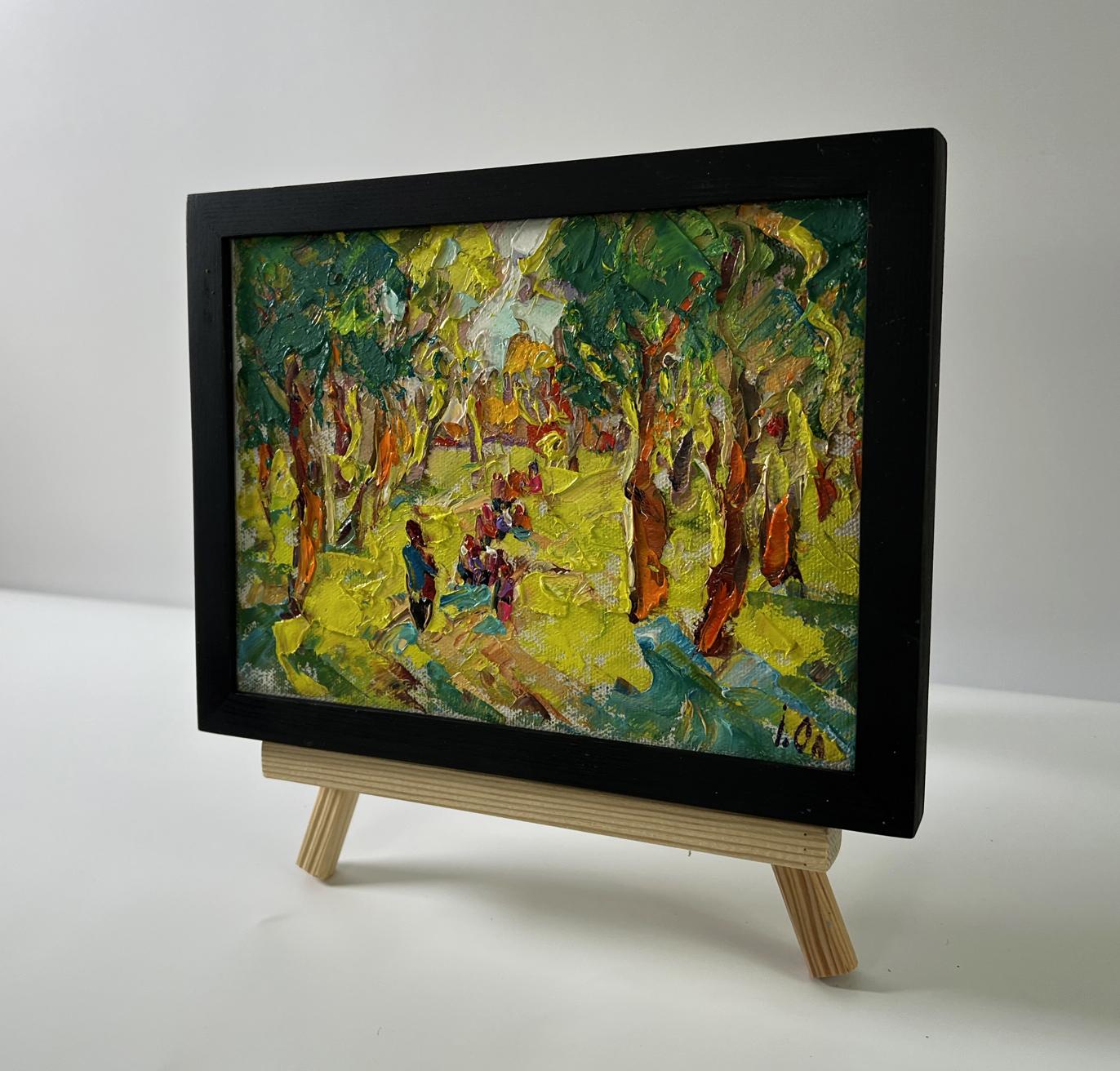 Oil painting On a walk in the forest by Oleksiy Ivanyuk in black frame