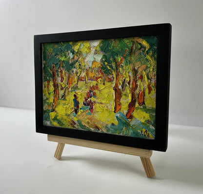 Oil painting On a walk in the forest by Oleksiy Ivanyuk in black frame