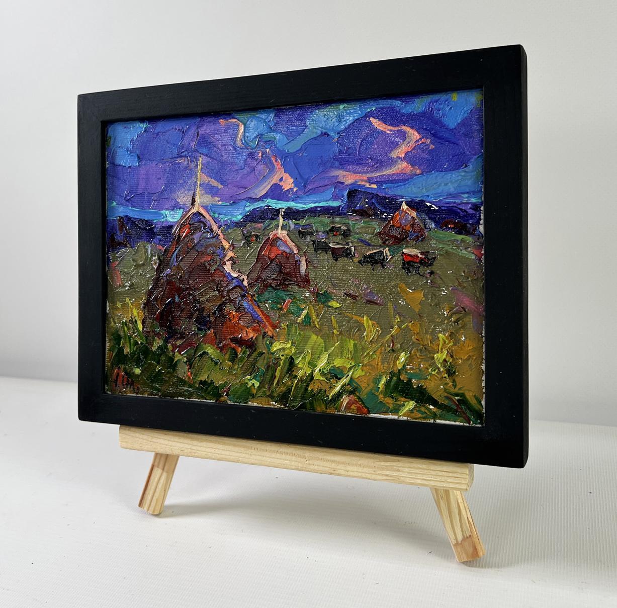 Vibrant impressionist oil painting Colors of Evening by Oleksiy Ivanyuk on easel