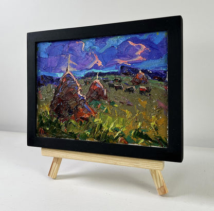 Vibrant impressionist oil painting Colors of Evening by Oleksiy Ivanyuk on easel