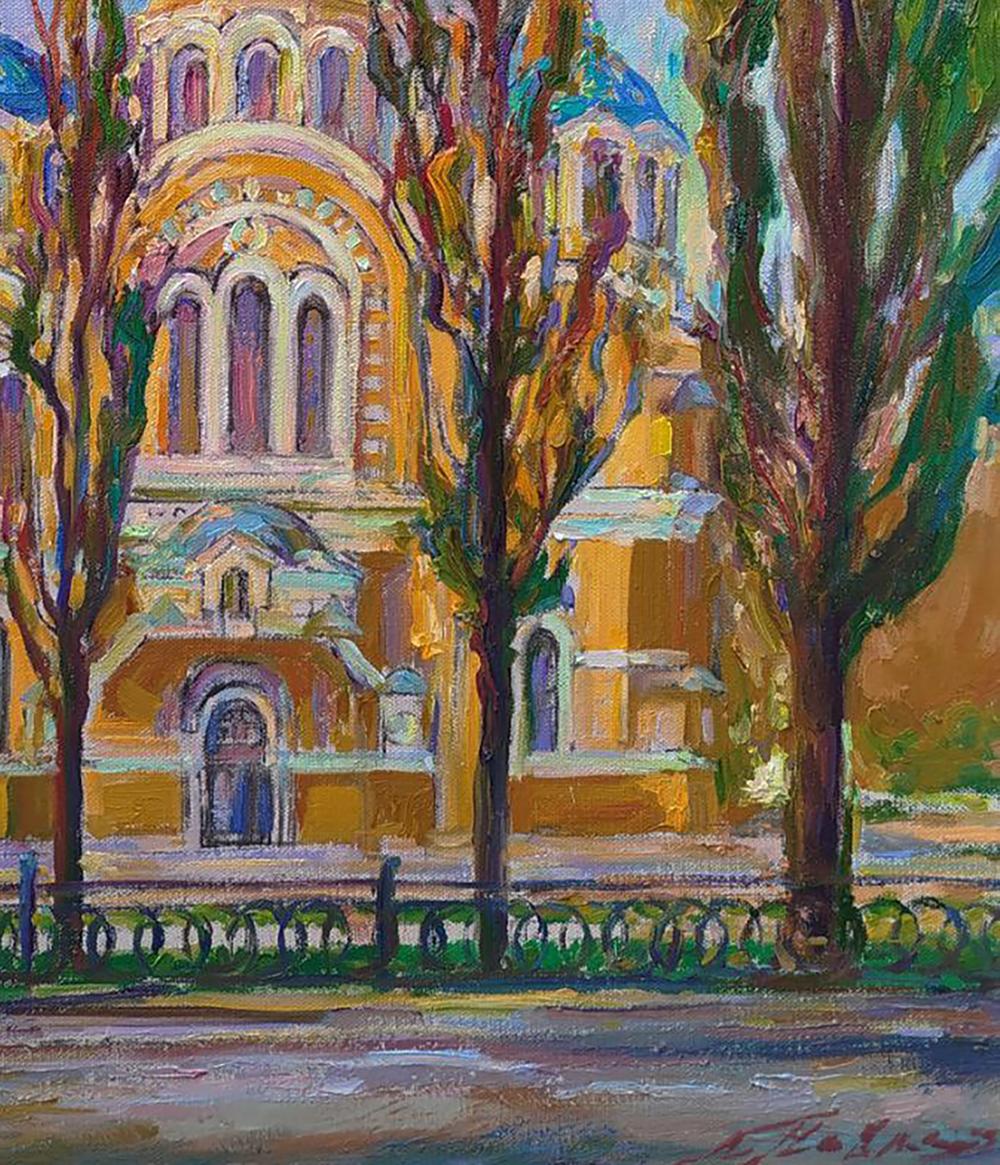 Vibrant oil painting of ornate cathedral by Leonid Pavlenko, City Church