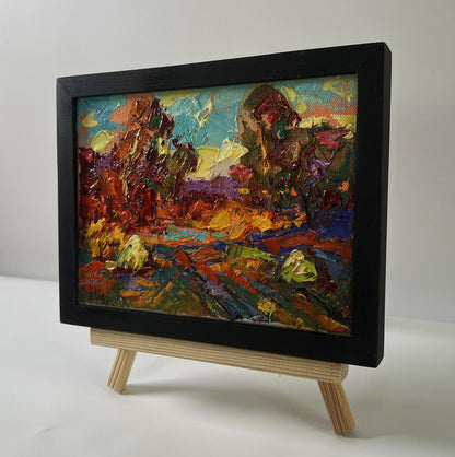 Oil painting Autumn evening by Oleksiy Ivanyuk in black frame