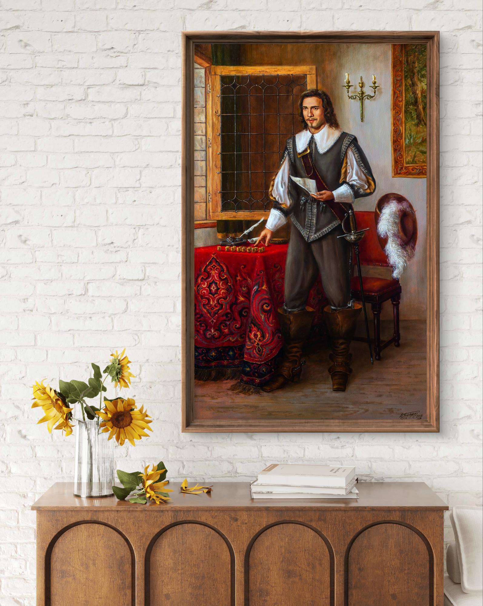 Framed oil painting of Aramis in historical attire by Valeriy Bulat