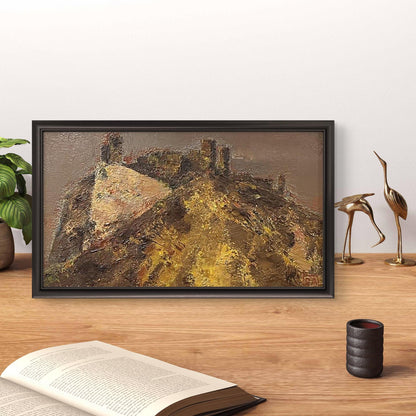 Framed abstract landscape oil painting Fortress Arsen Rustamov in black frame