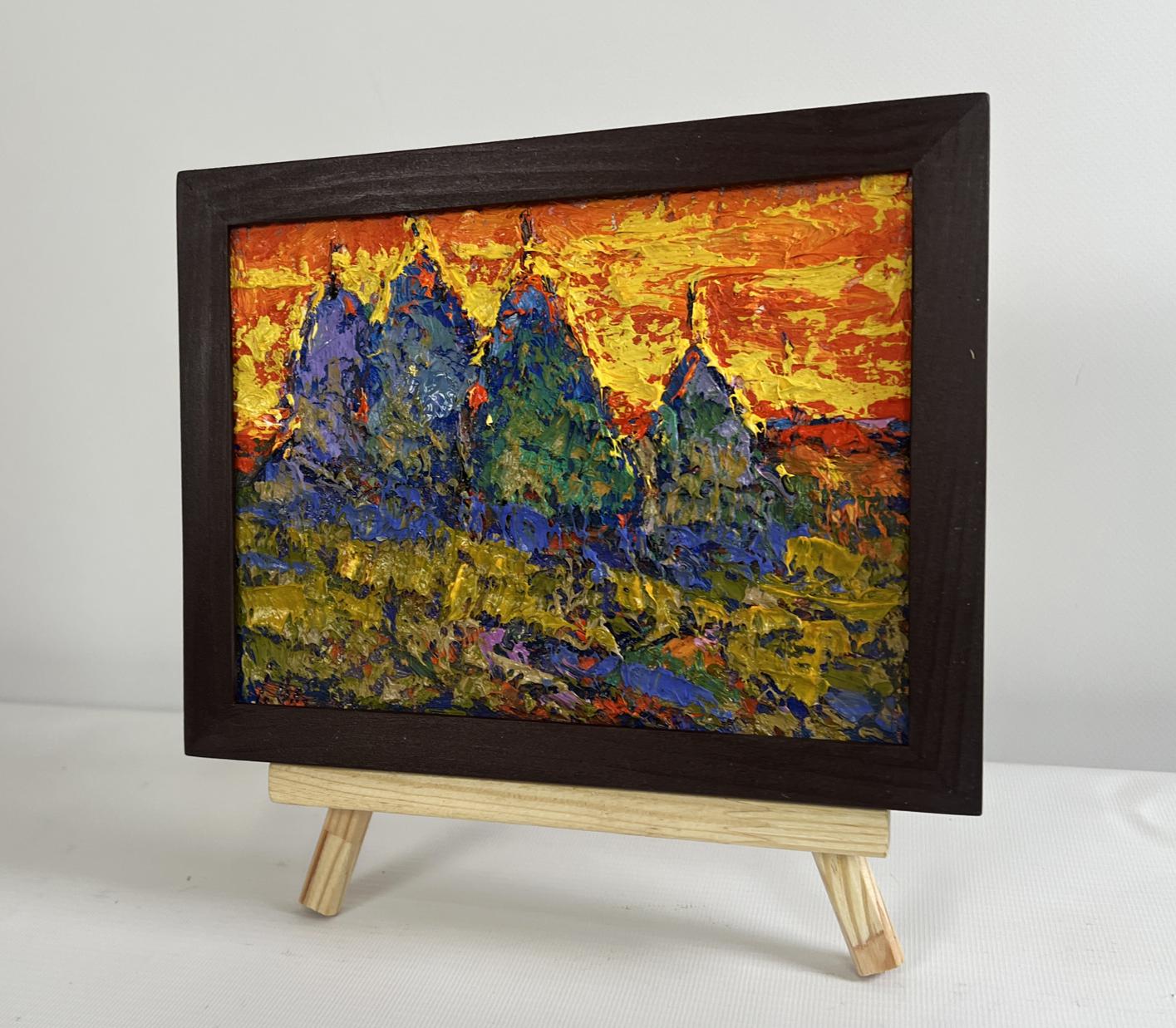 Oil painting Crimson sunset in the field by Oleksiy Ivanyuk in wood frame