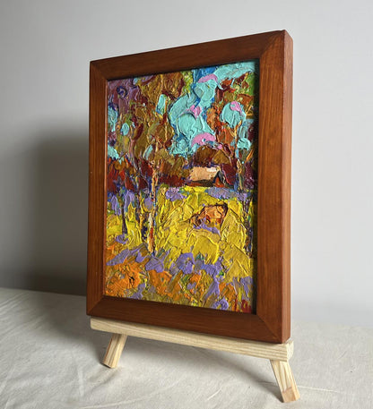 Oil painting of cow in field by Oleksiy Ivanyuk in wooden frame