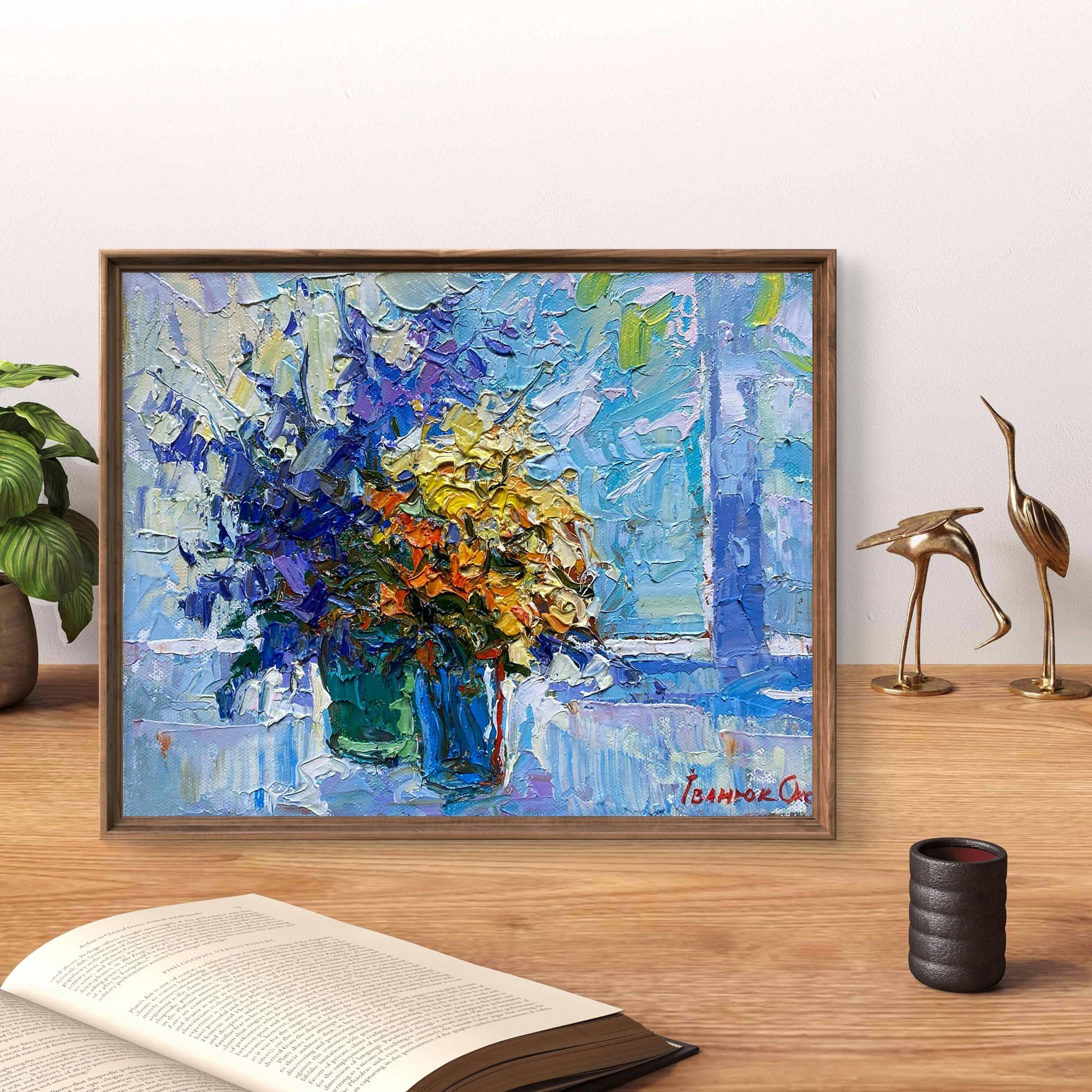 Oil painting Spring flowers by Oksana Ivanyuk in wooden frame
