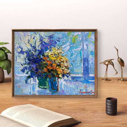 Oil painting Spring flowers by Oksana Ivanyuk in wooden frame