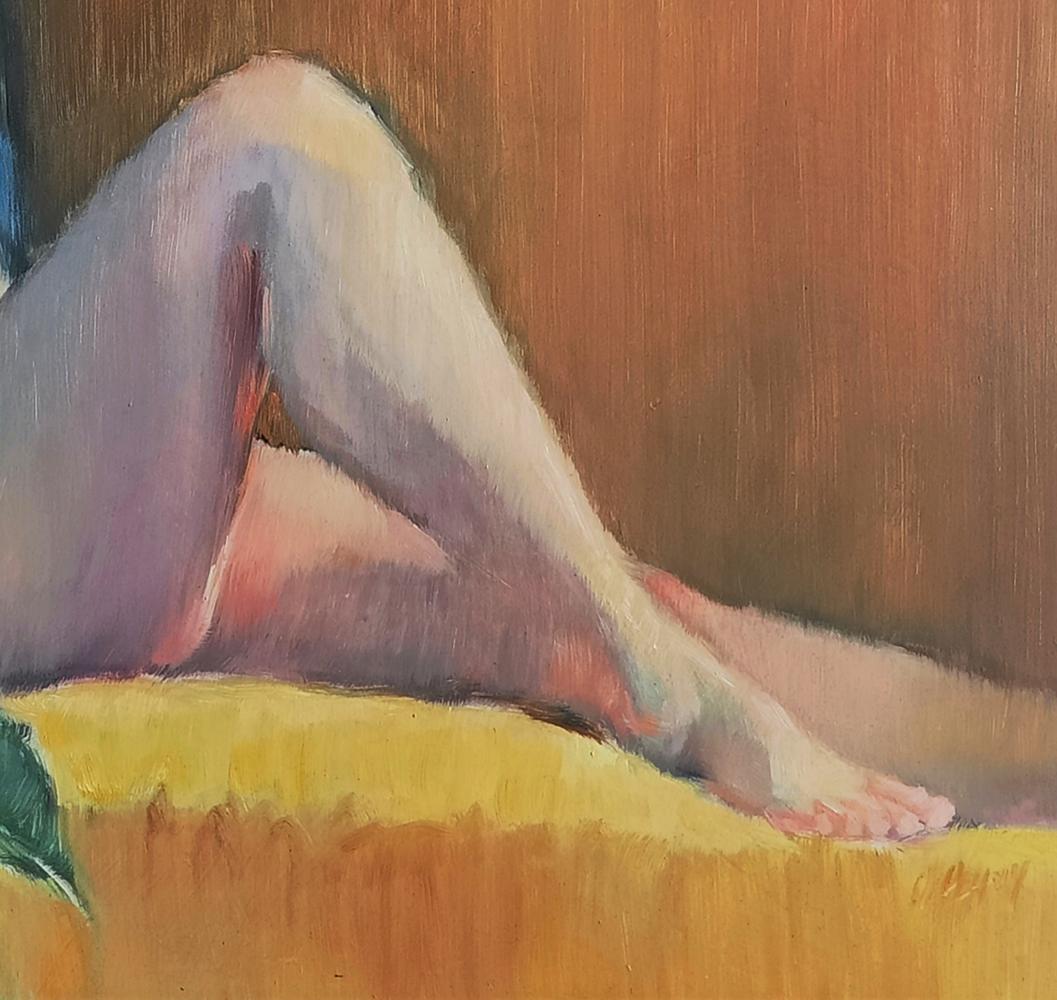 Impressionistic oil painting of girl with blue hair by Oksana Osnach