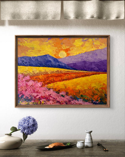 Oil painting Sun over the mountains V. Zadorozhnya sunset view