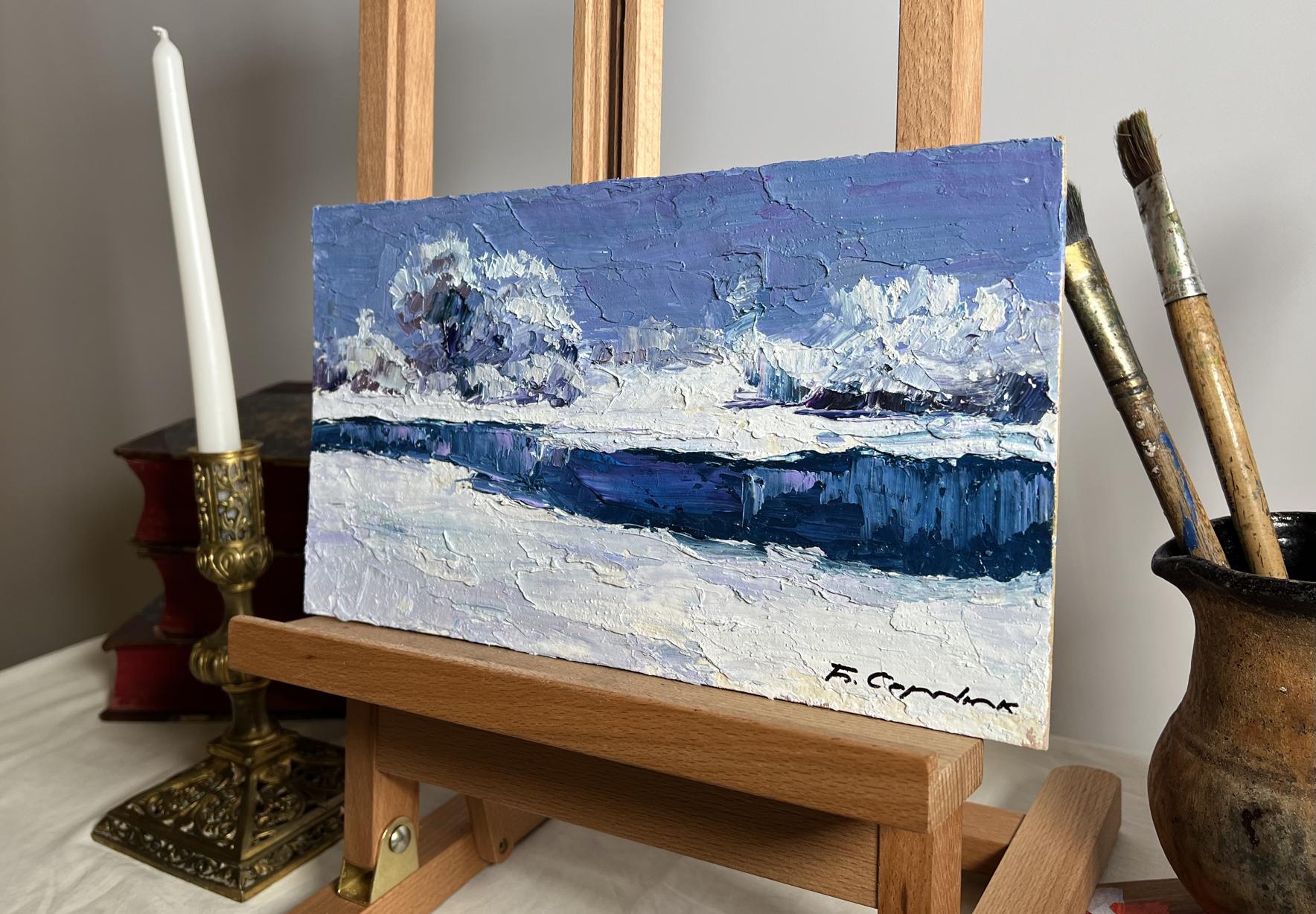 Oil painting Winter crystal Boris Serdyuk textured blue white landscape signed f
