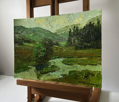 Oil painting of Boris Serdyuk mountain nature landscape in green tones