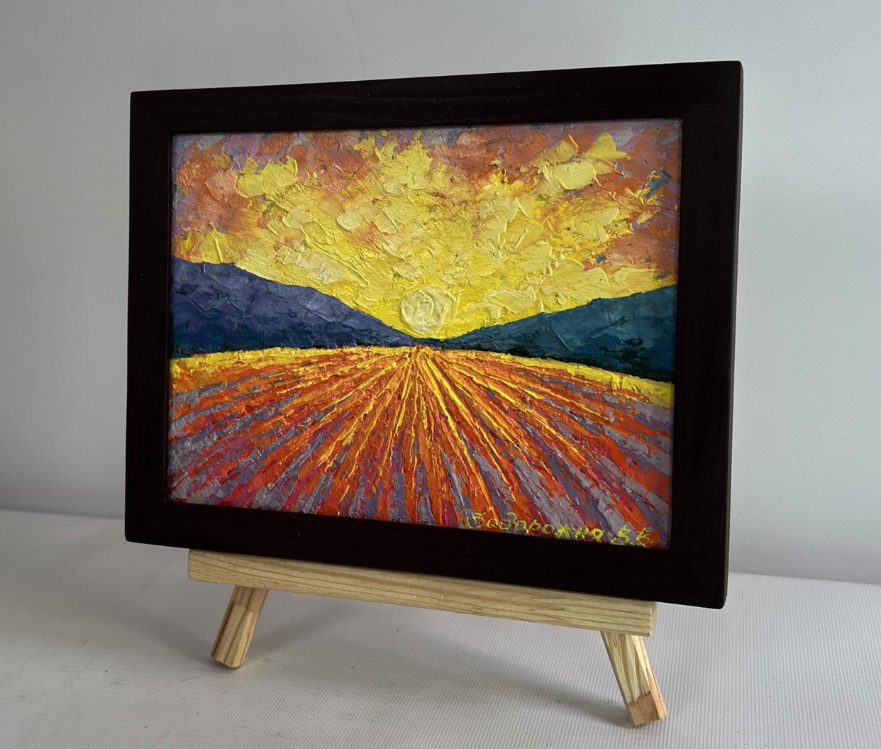 Oil painting Warm light of the fading day by V. Zadorozhnya in black frame