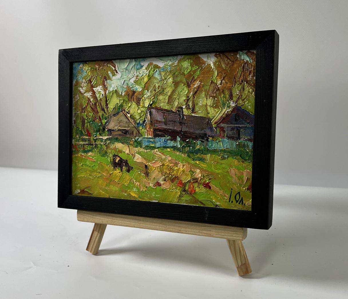 Oil painting Behind the Yard by Oleksiy Ivanyuk, rustic countryside scene