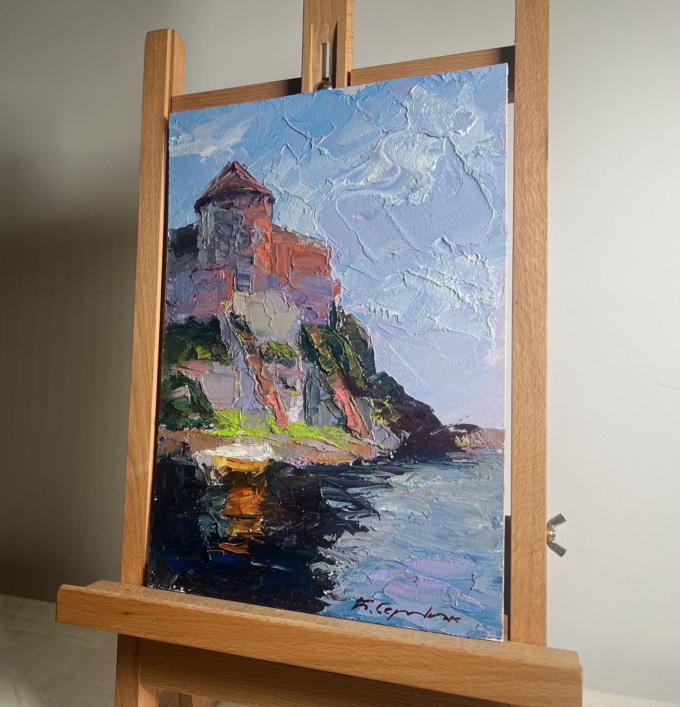 Oil painting Fortress by the Sea by Boris Serdyuk, coastal castle impasto