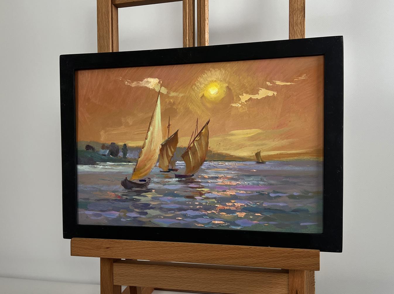 Oil painting Romantic evening swim by Yuriy Suprunchuk in black frame
