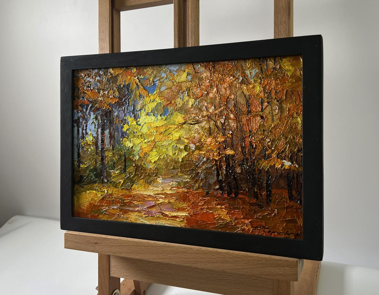Oil painting Golden autumn forest by Boris Serdyuk in black frame