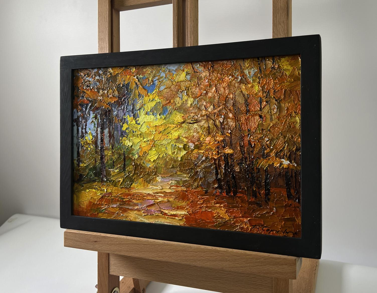 Oil painting Golden autumn forest by Boris Serdyuk in black frame