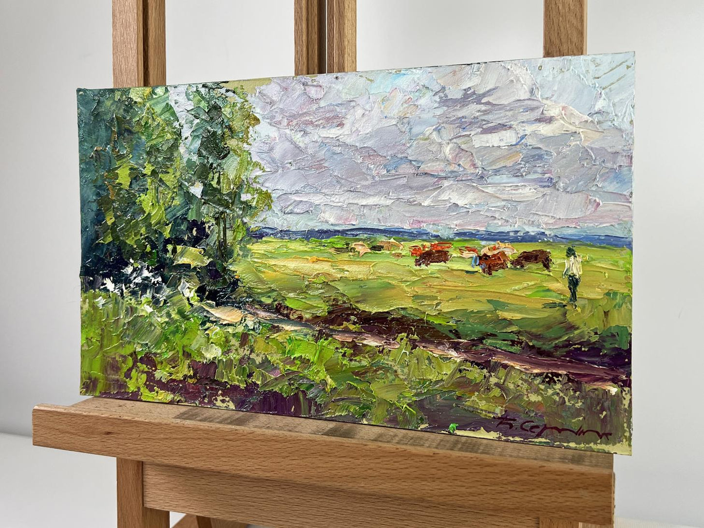Vibrant impressionist oil painting Summer morning on the pasture by Boris Serdyuk