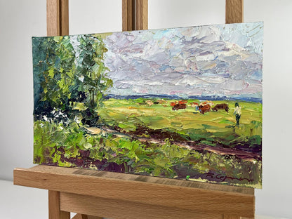 Vibrant impressionist oil painting Summer morning on the pasture by Boris Serdyuk