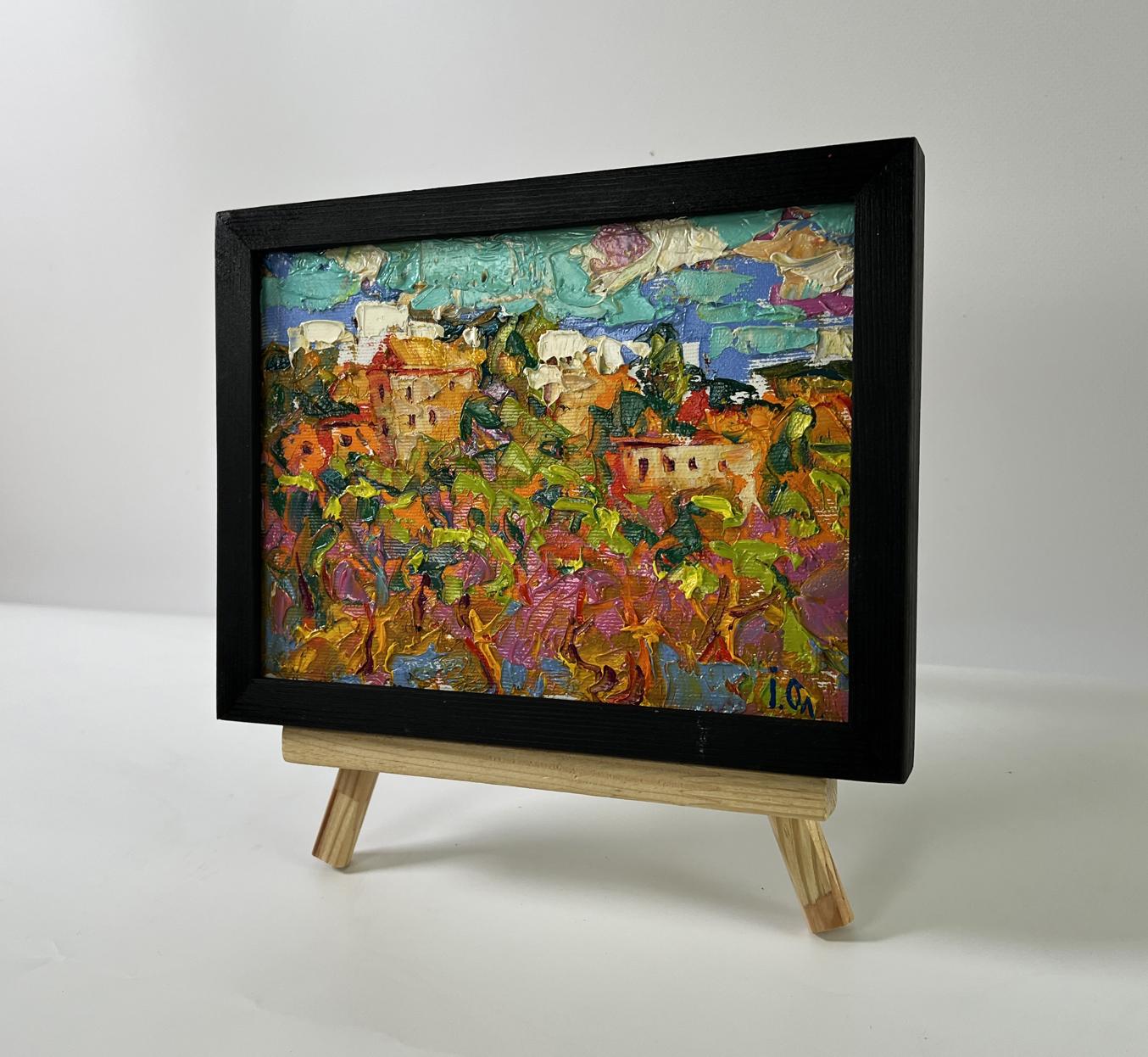 Oil painting Dynamics of the daytime city by Oleksiy Ivanyuk in black frame