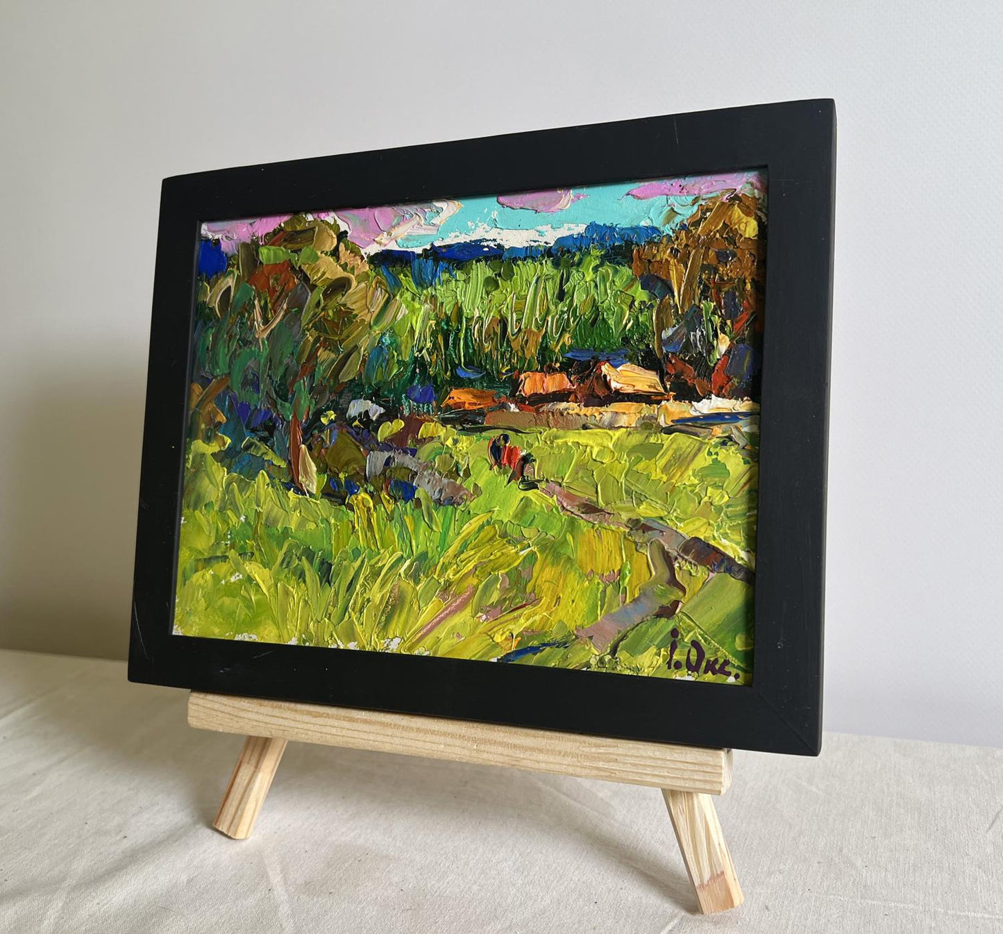 Oil painting The Road Home by Oksana Ivanyuk in black frame