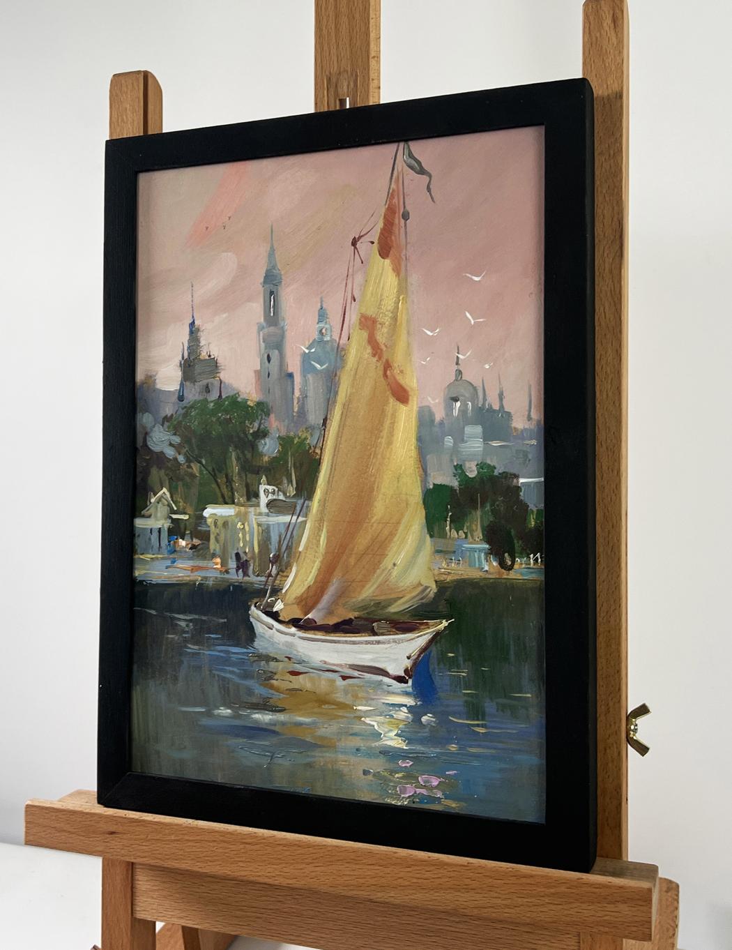 Framed oil painting The city is silent the boat is sailing by Yuriy Suprunchuk